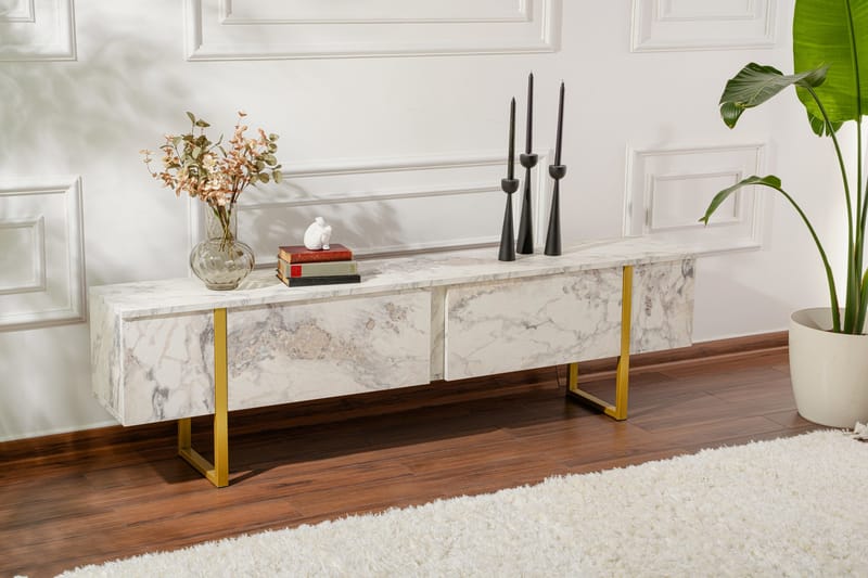 Serenity Tv-bänk 180x30 cm - Marmor/Guld - Möbler - Tv möbel & mediamöbel - TV bänk & mediabänk