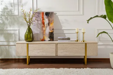 Serenity Tv-bänk 180x30 cm - Travertin/Guld - Möbler - Tv möbel & mediamöbel - TV bänk & mediabänk