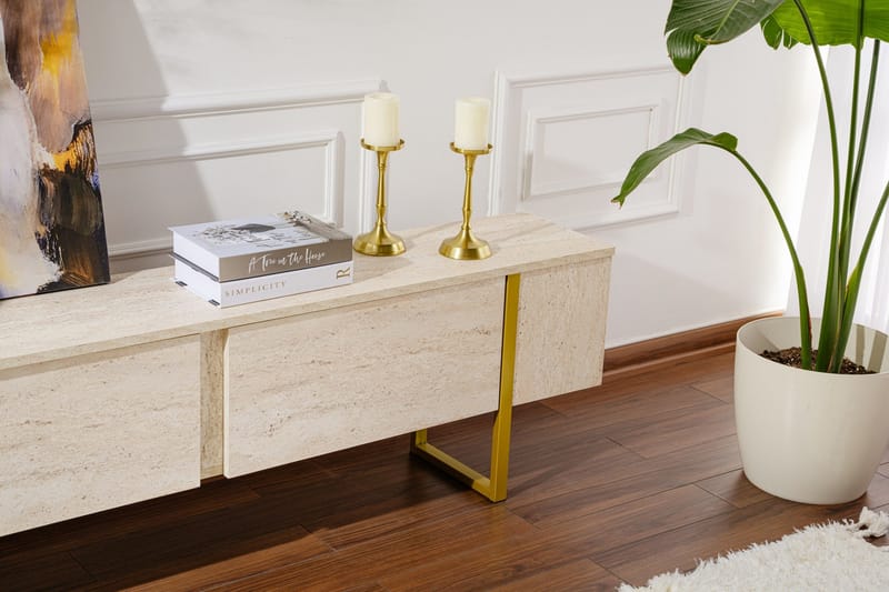 Serenity Tv-bänk 180x30 cm - Travertin/Guld - Möbler - Tv möbel & mediamöbel - TV bänk & mediabänk