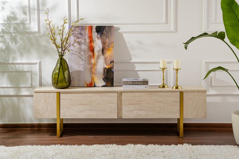 Serenity Tv-bänk 180x30 cm - Travertin/Guld - Möbler - Tv möbel & mediamöbel - TV bänk & mediabänk