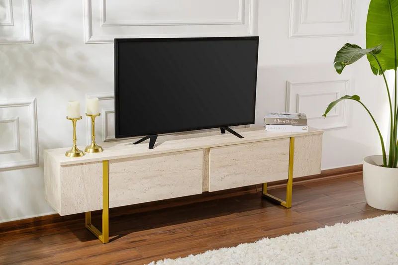 Serenity Tv-bänk 180x30 cm - Travertin/Guld - Möbler - Tv möbel & mediamöbel - TV bänk & mediabänk