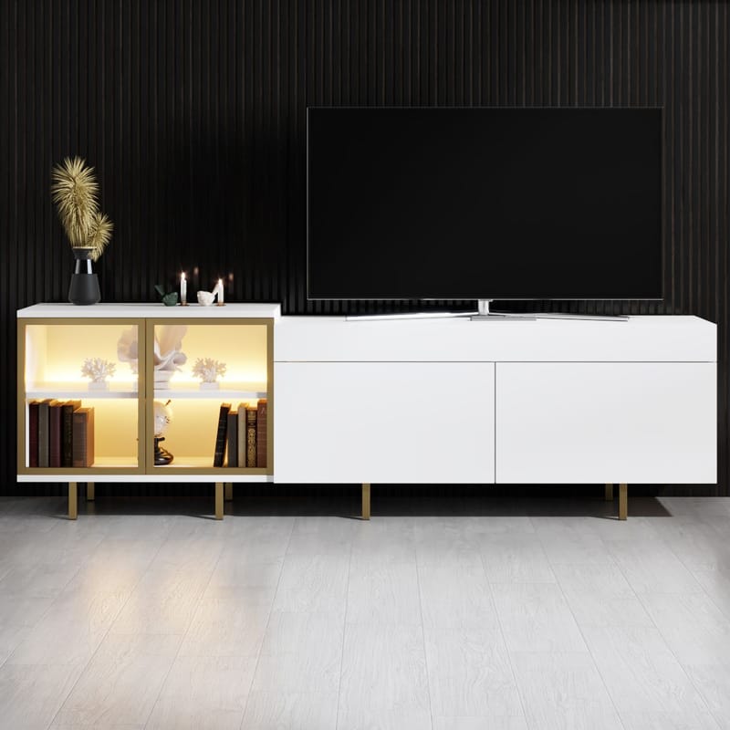 Seyring Golvstående Tv Bänk 190 cm med Förvaring i Ljust Trä - Vit - Möbler - Tv möbel & mediamöbel - TV bänk & mediabänk