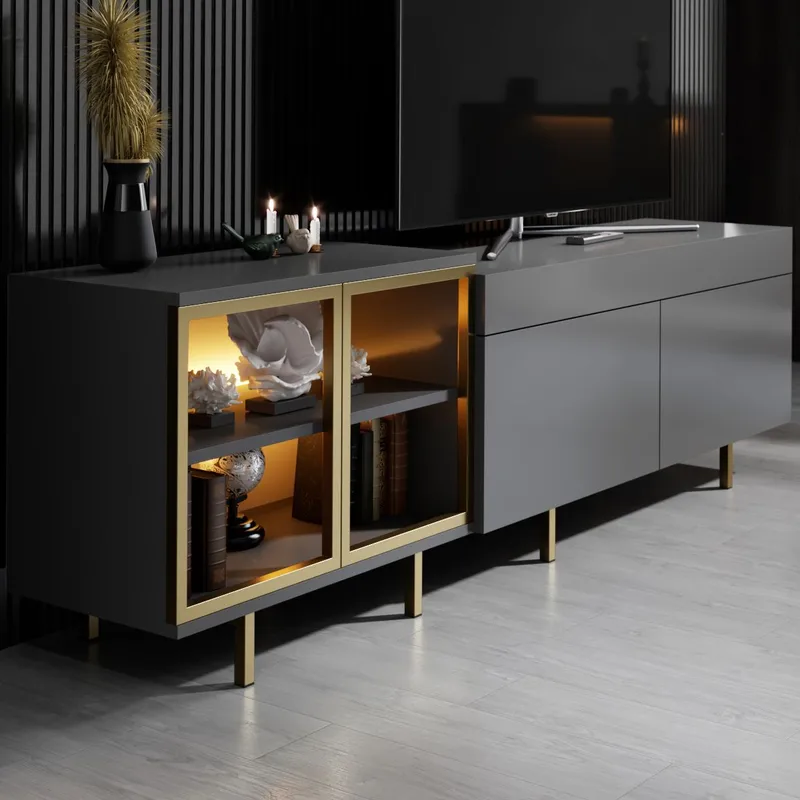 Seyring Tv-bänk 190 cm - Antracit och guld - Möbler - Tv möbel & mediamöbel - TV bänk & mediabänk