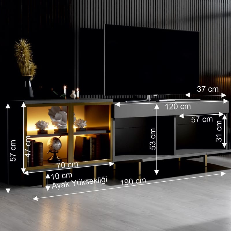 Seyring Tv-bänk 190 cm - Antracit och guld - Möbler - Tv möbel & mediamöbel - TV bänk & mediabänk