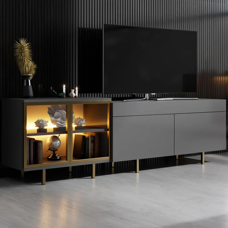 Seyring Tv-bänk 190 cm - Antracit och guld - Möbler - Tv möbel & mediamöbel - TV bänk & mediabänk