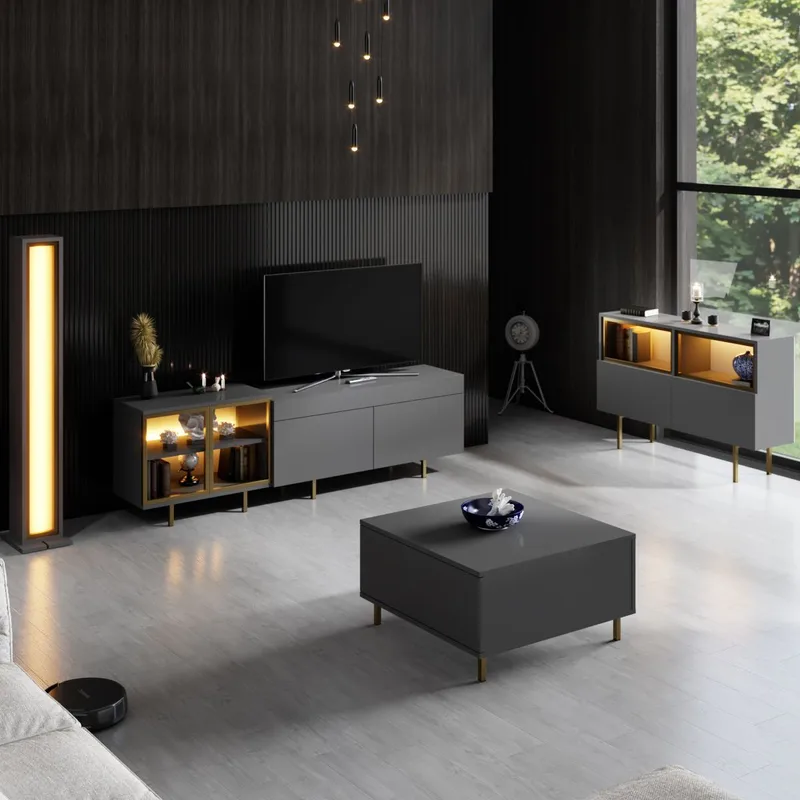 Seyring Tv-bänk 190 cm - Antracit och guld - Möbler - Tv möbel & mediamöbel - TV bänk & mediabänk