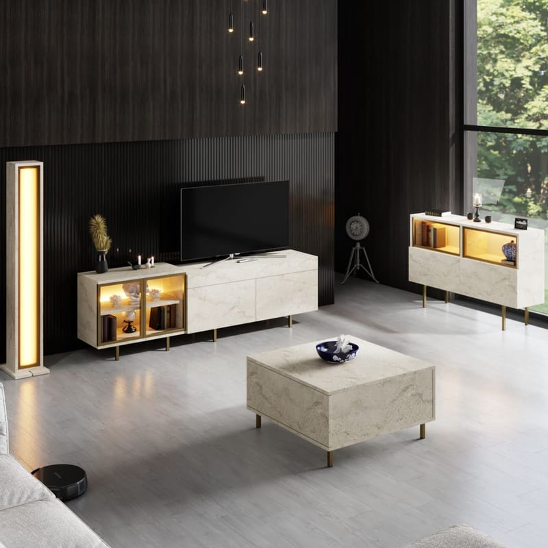 Seyring Tv-bänk 190 cm - Travertin och guld - Möbler - Tv möbel & mediamöbel - TV bänk & mediabänk