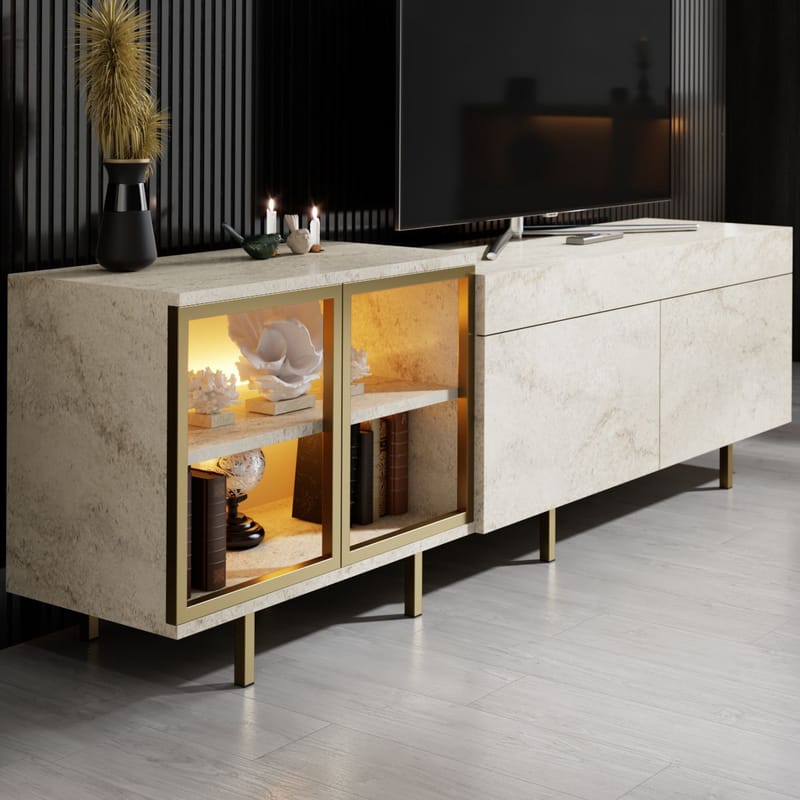 Seyring Tv-bänk 190 cm - Travertin och guld - Möbler - Tv möbel & mediamöbel - TV bänk & mediabänk