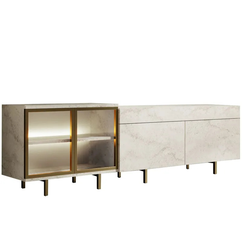 Seyring Tv-bänk 190 cm, Travertin och guld