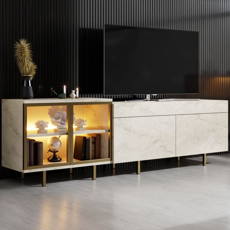 Seyring Tv-bänk 190 cm - Travertin och guld - Möbler - Tv möbel & mediamöbel - TV bänk & mediabänk