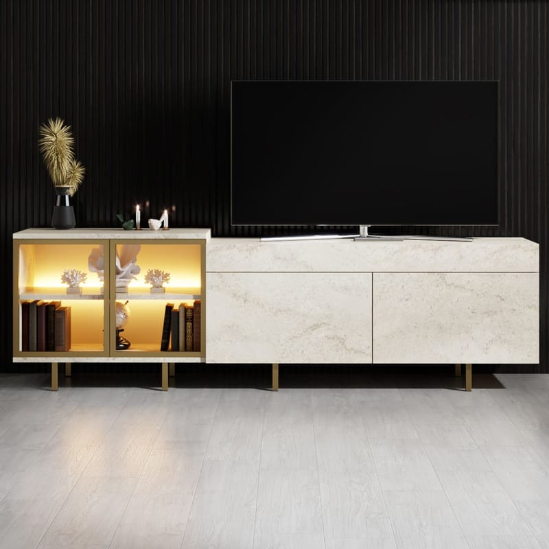 Seyring Tv-bänk 190 cm - Travertin och guld - Möbler - Tv möbel & mediamöbel - TV bänk & mediabänk