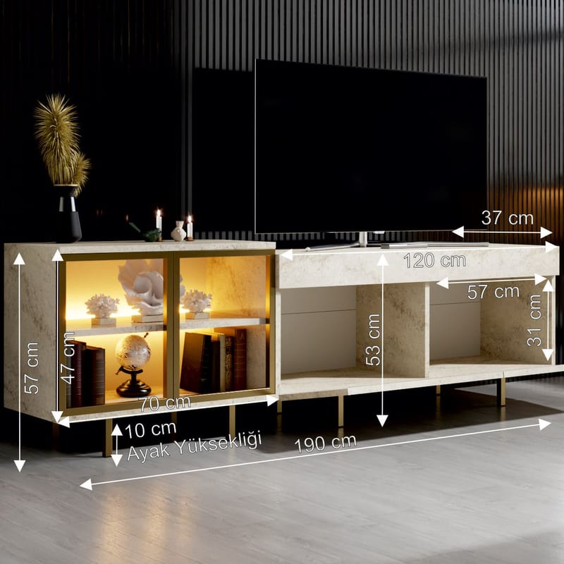 Seyring Tv-bänk 190 cm - Travertin och guld - Möbler - Tv möbel & mediamöbel - TV bänk & mediabänk