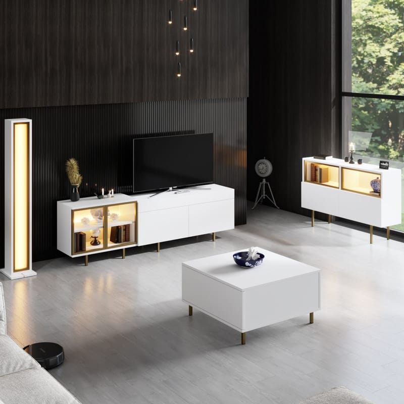 Seyring Tv-bänk 190 cm - Vitt och guld - Möbler - Tv möbel & mediamöbel - TV bänk & mediabänk