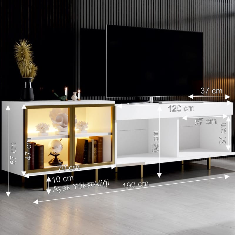 Seyring Tv-bänk 190 cm - Vitt och guld - Möbler - Tv möbel & mediamöbel - TV bänk & mediabänk