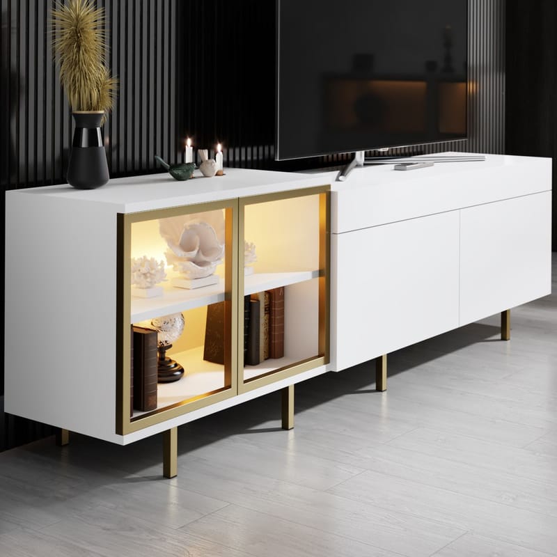 Seyring Tv-bänk 190 cm - Vitt och guld - Möbler - Tv möbel & mediamöbel - TV bänk & mediabänk