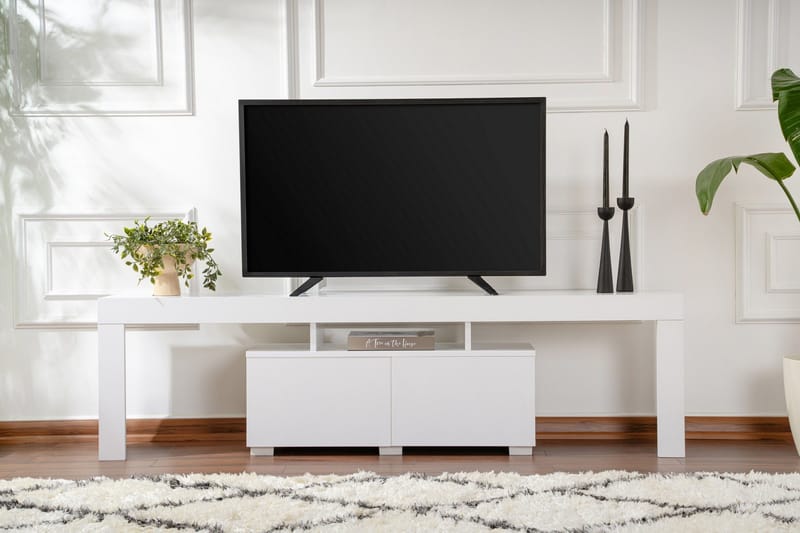 Shanah Golvstående TV Bänk 180 cm med Förvaring i Trä - Vit - Möbler - Tv möbel & mediamöbel - TV bänk & mediabänk