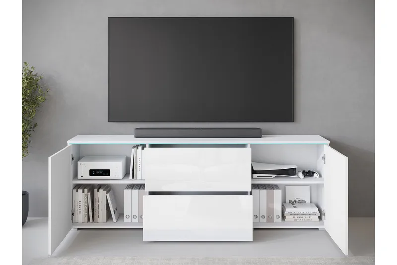 Sherie Golvstående Tv-bänk 180 cm med Förvaring i Målat Trä - Vit - Möbler - Tv möbel & mediamöbel - TV bänk & mediabänk