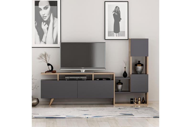 Showsley Tv-möbelset 55,4x31,6 cm Brun/Svart - Hanah Home - TV-möbelset
