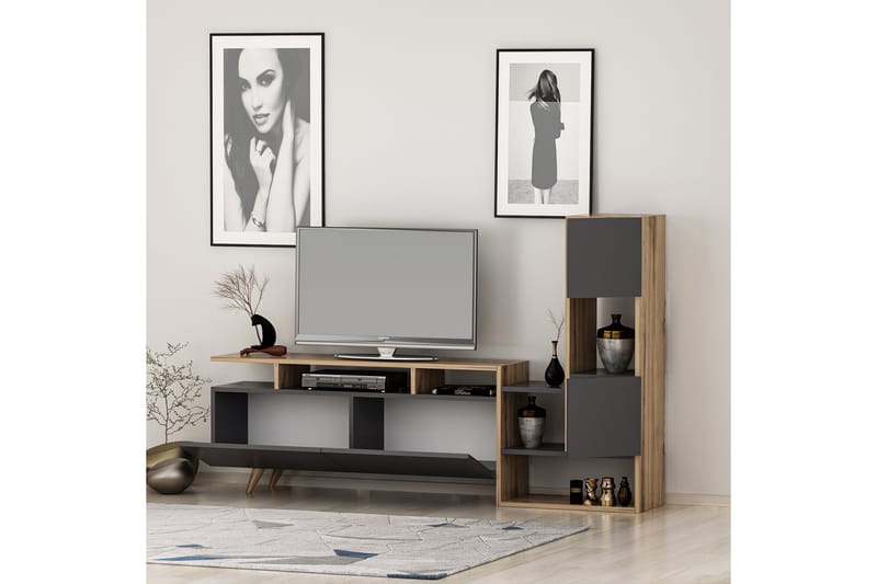 Showsley Tv-möbelset 55,4x31,6 cm Brun/Svart - Hanah Home - TV-möbelset