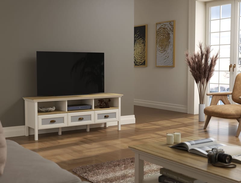 Sopira TV-bänk 150 cm - Cream, ek och grå - Möbler - Tv möbel & mediamöbel - Mediastativ & väggfäste