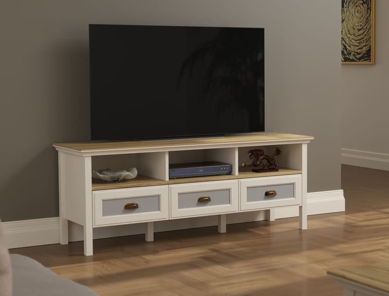 Sopira TV-bänk 150 cm - Cream, ek och grå - Möbler - Tv möbel & mediamöbel - Mediastativ & väggfäste