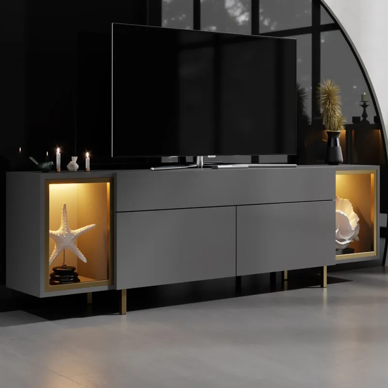 Sosan TV-bänk 180x55x32 cm - Antracit och guld - Möbler - Tv möbel & mediamöbel - TV bänk & mediabänk