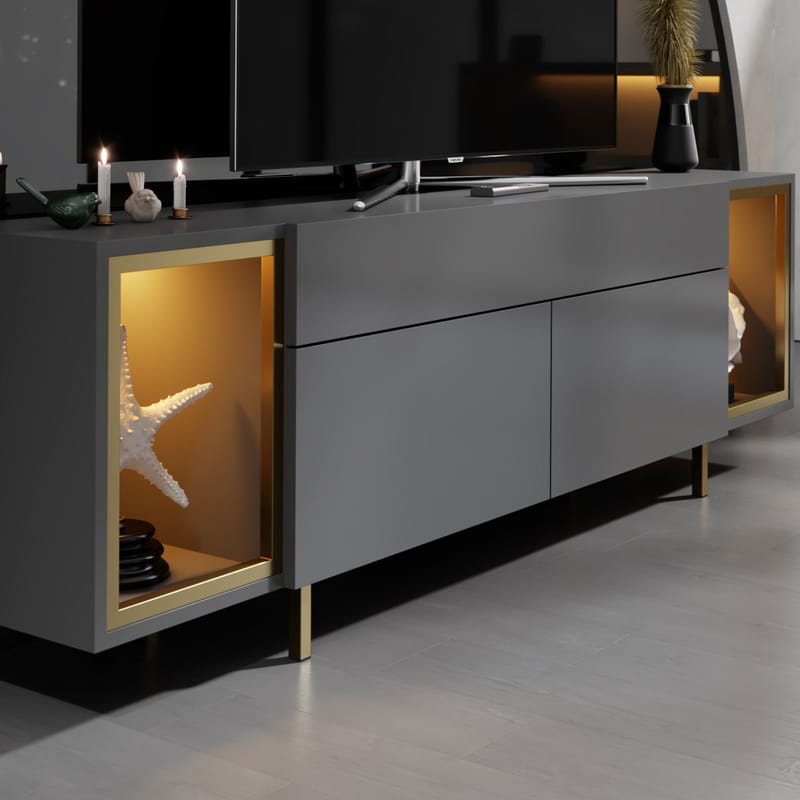 Sosan TV-bänk 180x55x32 cm - Antracit och guld - Möbler - Tv möbel & mediamöbel - TV bänk & mediabänk