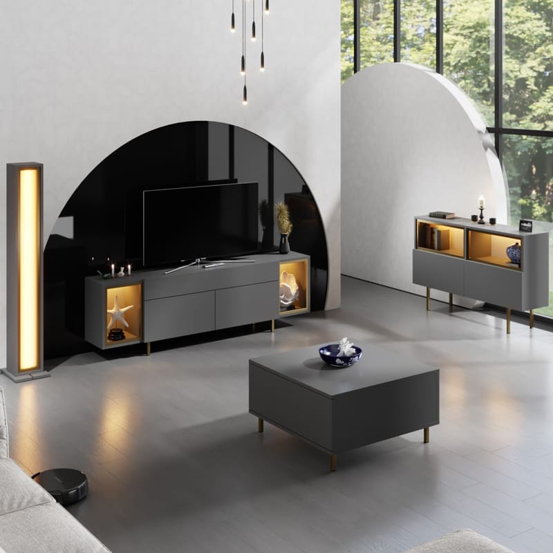 Sosan TV-bänk 180x55x32 cm - Antracit och guld - Möbler - Tv möbel & mediamöbel - TV bänk & mediabänk