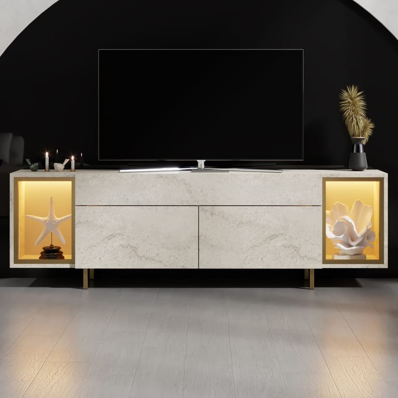 Sosan TV-bänk 180x55x32 cm - Travertin och guld - Möbler - Tv möbel & mediamöbel - TV bänk & mediabänk
