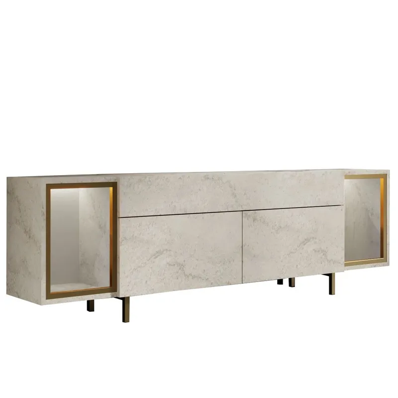 Sosan TV-bänk 180x55x32 cm, Travertin och guld