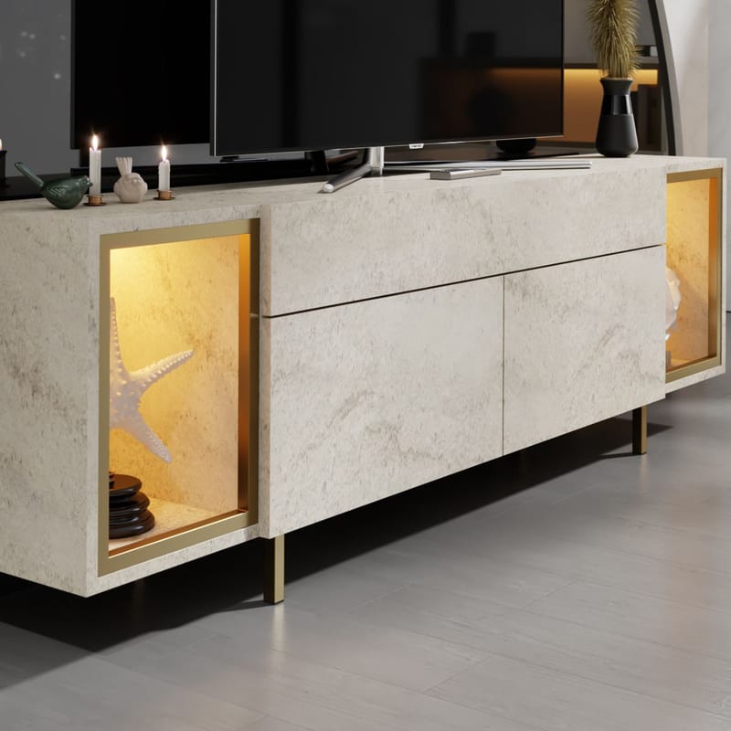 Sosan TV-bänk 180x55x32 cm - Travertin och guld - Möbler - Tv möbel & mediamöbel - TV bänk & mediabänk