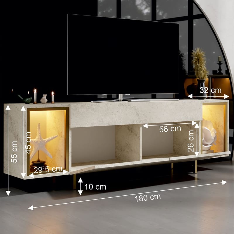 Sosan TV-bänk 180x55x32 cm - Travertin och guld - Möbler - Tv möbel & mediamöbel - TV bänk & mediabänk