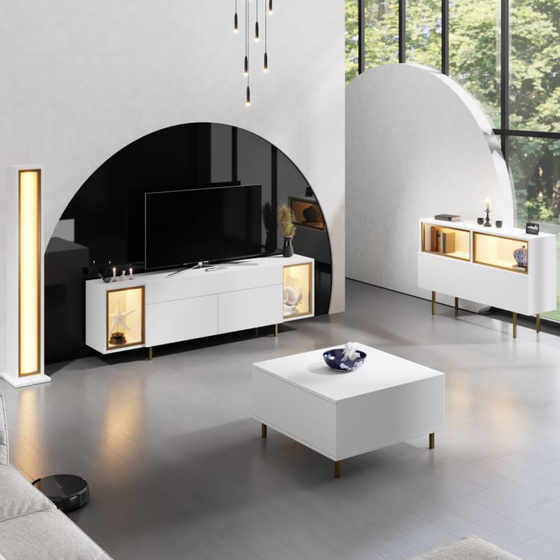 Sosan TV-bänk 180x55x32 cm - Vit och guld - Möbler - Tv möbel & mediamöbel - TV bänk & mediabänk