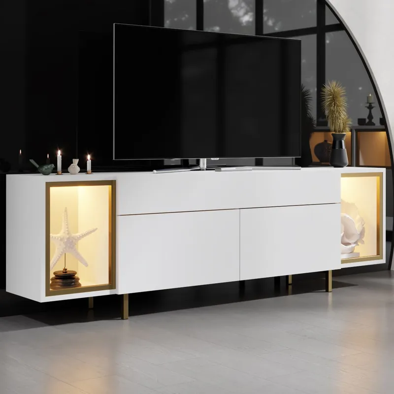 Sosan TV-bänk 180x55x32 cm - Vit och guld - Möbler - Tv möbel & mediamöbel - TV bänk & mediabänk