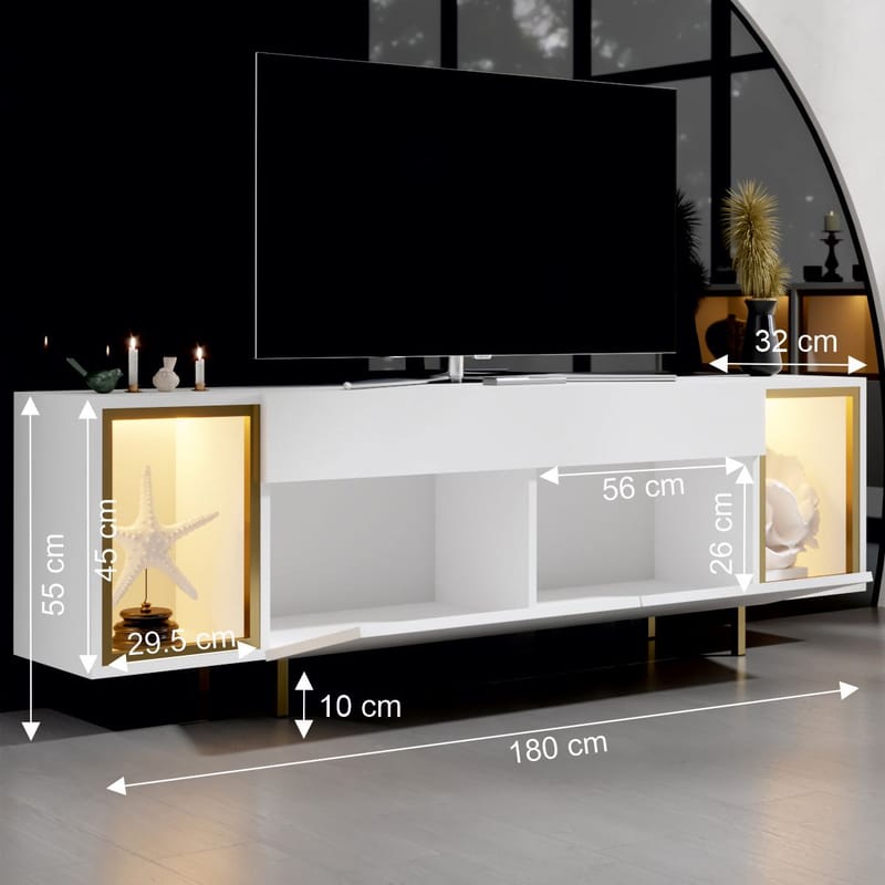 Sosan TV-bänk 180x55x32 cm - Vit och guld - Möbler - Tv möbel & mediamöbel - TV bänk & mediabänk