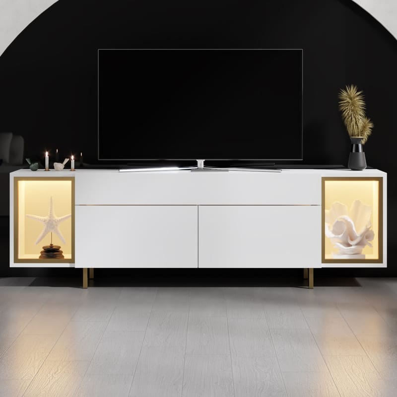 Sosan TV-bänk 180x55x32 cm - Vit/guld - Möbler - Tv möbel & mediamöbel - TV bänk & mediabänk