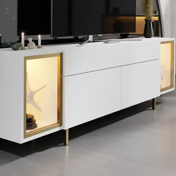 Sosan TV-bänk 180x55x32 cm - Vit/guld - Möbler - Tv möbel & mediamöbel - TV bänk & mediabänk