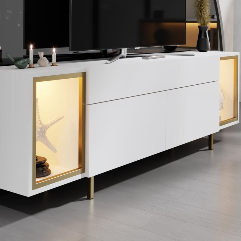 Sosan TV-bänk 180x55x32 cm - Vit/guld - Möbler - Tv möbel & mediamöbel - TV bänk & mediabänk