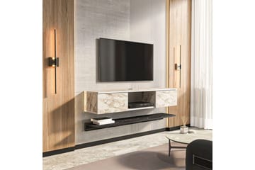 Sovric Vägghängd TV Bänk 140 cm med Förvaring i Målat Trä - Beige Marmor - Möbler - Tv möbel & mediamöbel - TV bänk & mediabänk