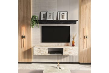 Sovric Vägghängd TV Bänk 140 cm med Förvaring i Målat Trä - Beige Marmor - Möbler - Tv möbel & mediamöbel - TV bänk & mediabänk
