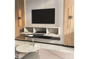 Sovric Vägghängd TV Bänk 140 cm med Förvaring i Målat Trä - Beige Marmor - Möbler - Tv möbel & mediamöbel - TV bänk & mediabänk