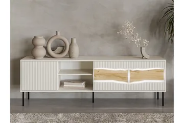 Stintino Golvstående Tv Bänk 190 cm med Förvaring i Ljust Trä - Benvit - Möbler - Tv möbel & mediamöbel - TV bänk & mediabänk