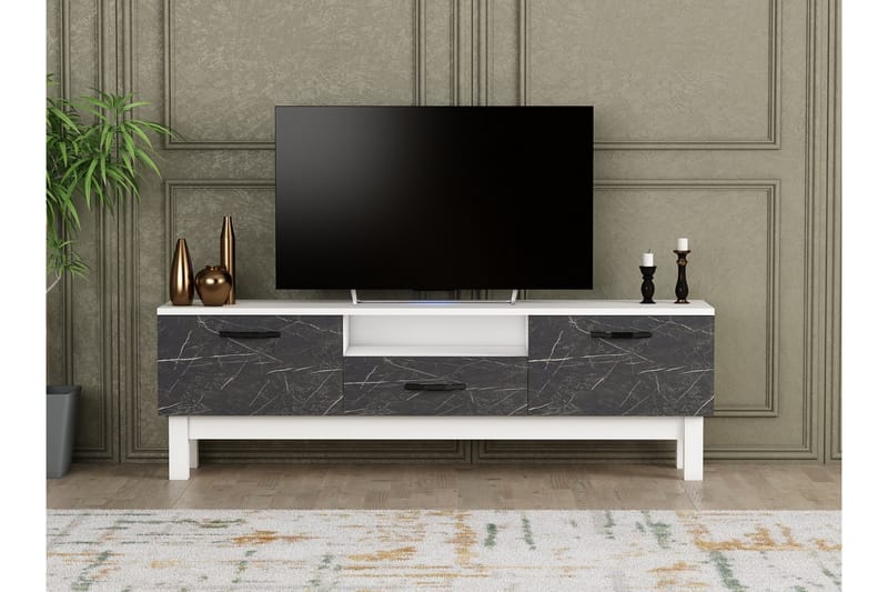 Suzi Tv-bänk 150x35,3 cm Vit/Svart - Hanah Home - Möbler - Tv möbel & mediamöbel - TV bänk & mediabänk