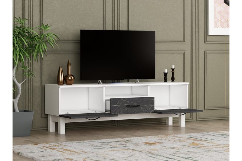 Suzi Tv-bänk 150x35,3 cm Vit/Svart - Hanah Home - Möbler - Tv möbel & mediamöbel - TV bänk & mediabänk