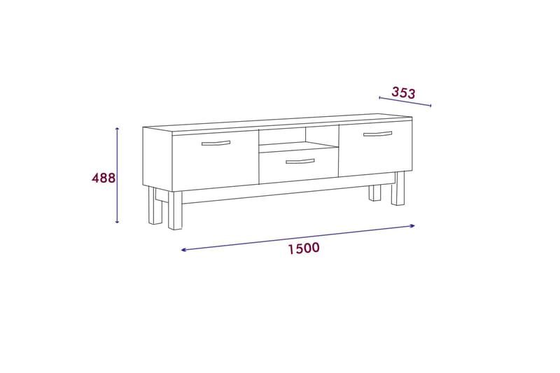 Suzi Tv-bänk 150x35,3 cm Vit/Svart - Hanah Home - Möbler - Tv möbel & mediamöbel - TV bänk & mediabänk