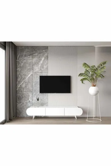 Svelor Golvstående TV-bänk 180 cm med Förvaring i Målat Trä - Vit - Möbler - Tv möbel & mediamöbel - TV bänk & mediabänk