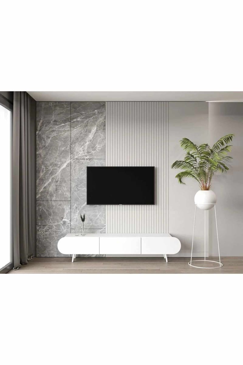 Svelor TV-bänk 180x49x30 cm - Vit - Möbler - Tv möbel & mediamöbel - TV bänk & mediabänk