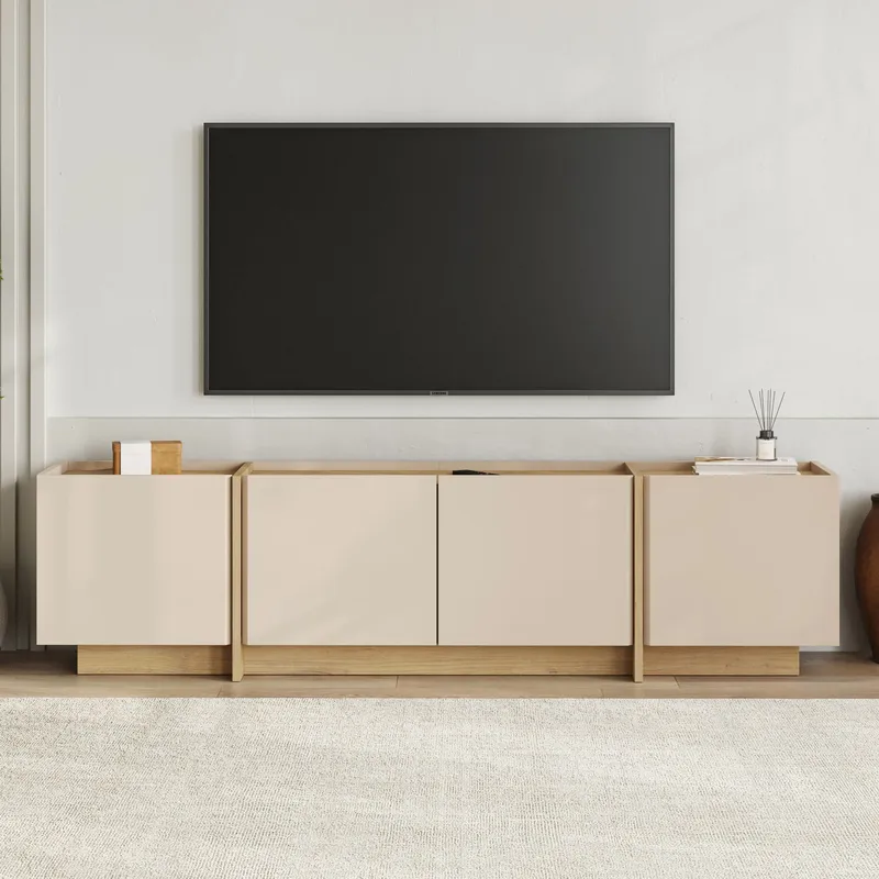 Sylvenn Tv Bänk 180 cm med Förvaring i Ek - Sandbeige - Möbler - Tv möbel & mediamöbel - TV bänk & mediabänk