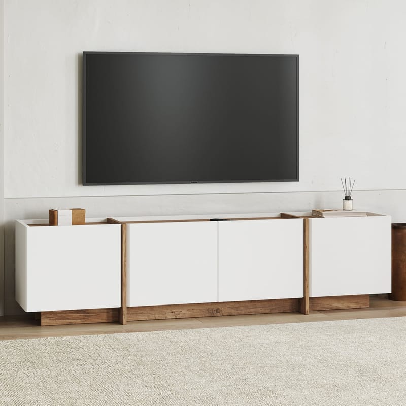 Sylvenn TV-bänk 180 cm - Vitt och Atlantic Pine - Möbler - Tv möbel & mediamöbel - Mediastativ & väggfäste