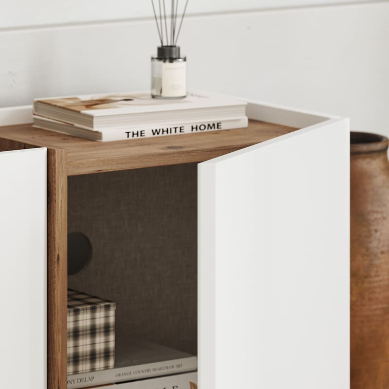 Sylvenn TV-bänk 180 cm - Vitt och Atlantic Pine - Möbler - Tv möbel & mediamöbel - Mediastativ & väggfäste